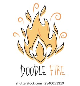 Hand drawn fire icons. Fire Flames Icons Vector Set. Hand Drawn Doodle Sketch Fire, Black and White Drawing. Simple fire symbol.