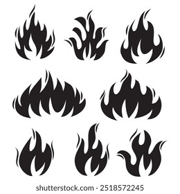 Hand drawn fire icons. Fire Flames Icons Vector Set. Hand Drawn Doodle Sketch Fire, Black and White Drawing. Simple fire symbol.