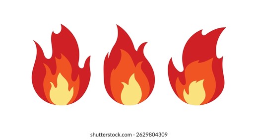 Hand drawn fire icons. Fire Flames Icons Vector Set. Hand Drawn Doodle Sketch Fire, Black and White Drawing. Simple fire symbol.