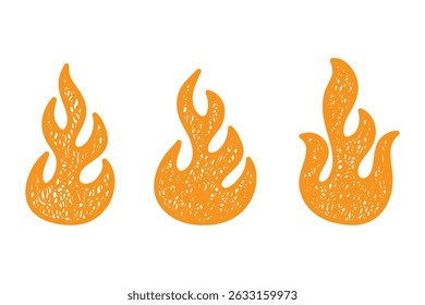 Hand drawn fire icons. Fire Flames Icons Vector. Hand Drawn Doodle Sketch Fire, Black and White Drawing. Simple fire symbol.