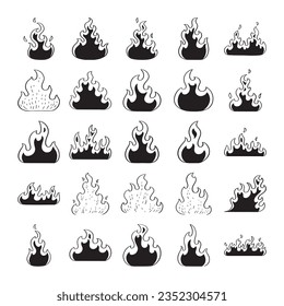 ilustración de fuego dibujada a mano aislada en fondo blanco.