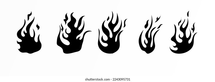 Hand drawn fire illustration on white background for element design. silhouette of flames in set.