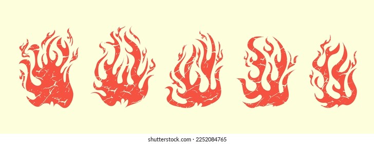 Hand drawn fire illustration on yellow background for element design. silhouette of flames in set.