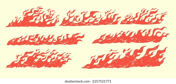 Hand drawn fire illustration on white background for element design. silhouette of flames in set. Rustic