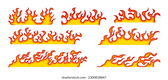 Hand drawn fire illustration on white background for element design. silhouette of flames in set.