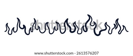 Hand drawn fire line in black outline on white background. Wavy flame border element for tattoos, stickers, avant-garde prints or modern jewelry