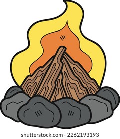 Hand Drawn fire pit for camping illustration in doodle style isolated on background