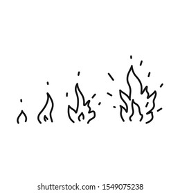 boceto de tiro a mano para pancarta. Representado es un pequeño, que poco a poco se convierte en una gran llama. Esbozar dibujos animados estilo negro fondo blanco brillante fenómeno natural.