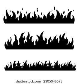 Hand drawn fire silhouette borders set. Vector illustration isolated on white