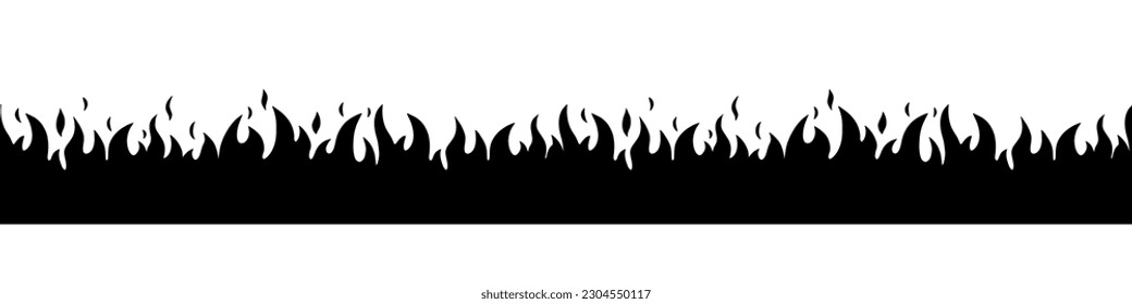 Hand drawn fire silhouette seamless border.