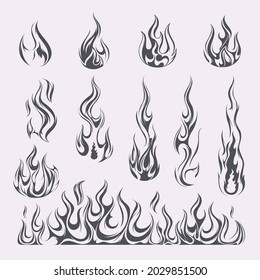 hand drawn fire tattoo template vector collection