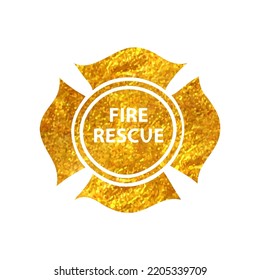 Hand drawn Firefighter emblem icon in gold foil texture vector illustration