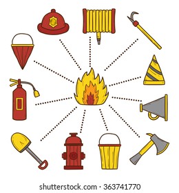 Hand drawn firefighter objects