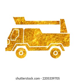 Hand drawn Fireman car icon in gold foil texture vector illustration