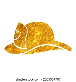 Hand Drawn Fireman Hat Icon In Gold Foil Texture Vector Illustration