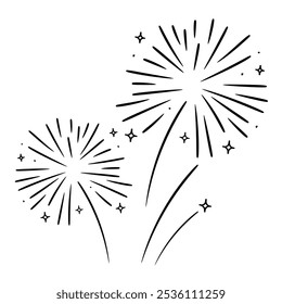 Hand drawn firework. Linear vector explosion. Doodle sketch. 