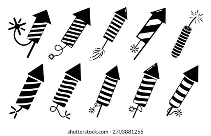 Hand drawn Firework Rockets and Firecrackers Collection
