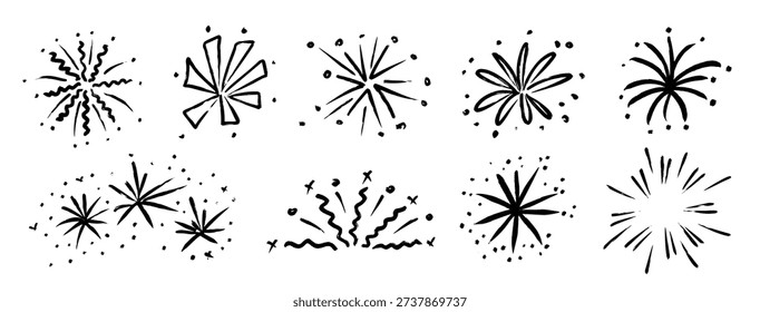 hand drawn firework set crayon doodled firecracker element