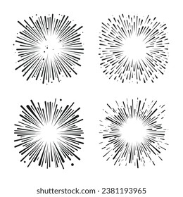 Hand drawn firework sketch. Abstract element design set. Decorative textures collection for overlaying. Vector illustration