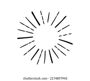 Pirotecas hechas a mano. Estrella rota. Icono del doodle de Sunburst. Marco de explosión dibujado a mano. Espuma con líneas radiales. Efecto vintage de explosión. Ilustración vectorial aislada en fondo blanco.