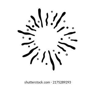 Hand drawn firework. Star burst. Sunburst doodle icon. Hand drawn explosion frame. Sparkle with radial lines. Explosion vintage effect. Vector illustration isolated on white background.