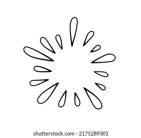 Hand drawn firework. Star burst. Sunburst doodle icon. Hand drawn explosion frame. Sparkle with radial lines. Explosion vintage effect. Vector illustration isolated on white background.