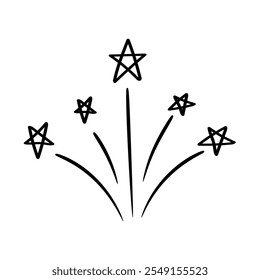 Fuegos artificiales dibujados a mano y estrellas. Elemento de diseño de Vector Doodle.