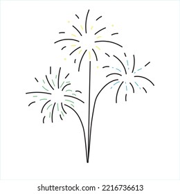 Hand drawn fireworks vector illustration. Isolated on white background