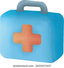Clipart de iconos de botiquín de primeros auxilios dibujado a mano - linda caja de emergencia azul con cruz roja