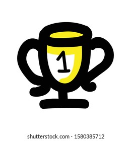 Hand Drawn First Place Trophy. Concept Prize Winner Competition. Simple Icon Motif for Pictogram contest. Winner, Bujo Illustration. Vector EPS 10. 