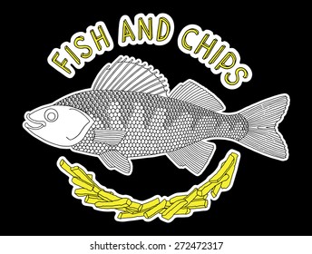 Hand drawn fish and chips. Made in vector. Easy recolor. Perfect illustration for a poster or menu of fish restaurant.