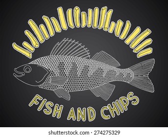 Hand drawn fish and chips. Made in vector. Easy recolor. Perfect illustration for a poster or menu of fish restaurant.