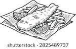 Hand Drawn Fish and Chips Vector Sketch
