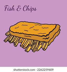 Hand drawn Fish and Chips vector icon illustration