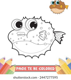 Hand drawn fish coloring book