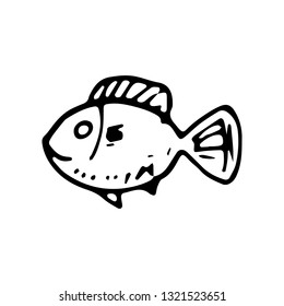 Hand Drawn fish doodle. Sketch style icon. Decoration element. Isolated on white background. Flat design. Vector illustration.