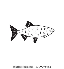 Dibujado a mano dibujo de peces en estilo doodle.