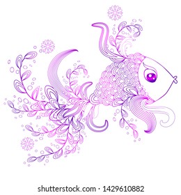 Hand drawn fish with elements of a flower ornament