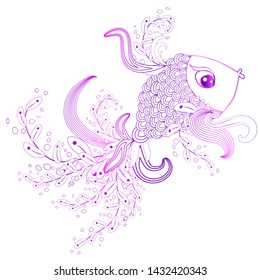 Hand drawn fish with elements of a flower ornament
