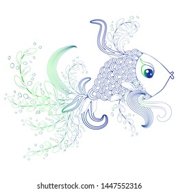 Hand drawn fish with elements of a flower ornament