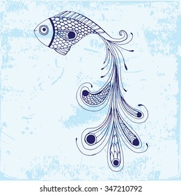 Hand drawn fish with elements of a flower ornament