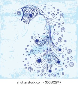 Hand drawn fish with elements of a flower ornament