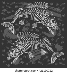 hand drawn fish fossil sketch, vector illustration