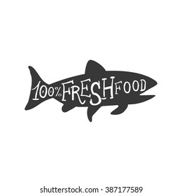 Hand Drawn Fish. Fresh Food Lettering. Vector illustration