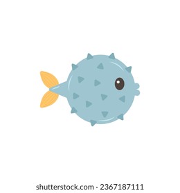 Hand drawn Fish Hedgehog on white background. Sea animal. Ocean vibes. Element of sea life in doodle cartoon. Vector illustration