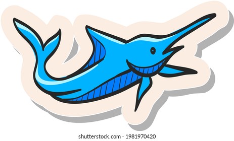 Hand drawn Fish icon in sticker style vector illustration