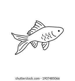 Hand drawn fish icon vector illustration with black and white colors