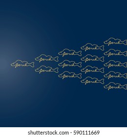 Hand drawn fish illustration. Background for text, quotes, menu. Perch, school of fish.