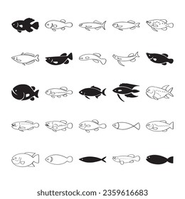 handgezeichnete Fischgrafik einzeln auf weißem Hintergrund.