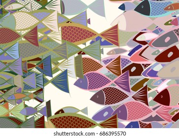 Hand drawn fish illustrations background, good for graphic design, invitations cards, flyers, wallpapers, booklets or posters Vector graphic.